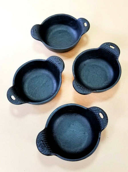 2 PC Cast Iron Ramekin Bakeware Bowls 4 inch x 1/2 inch, 12 oz, Black