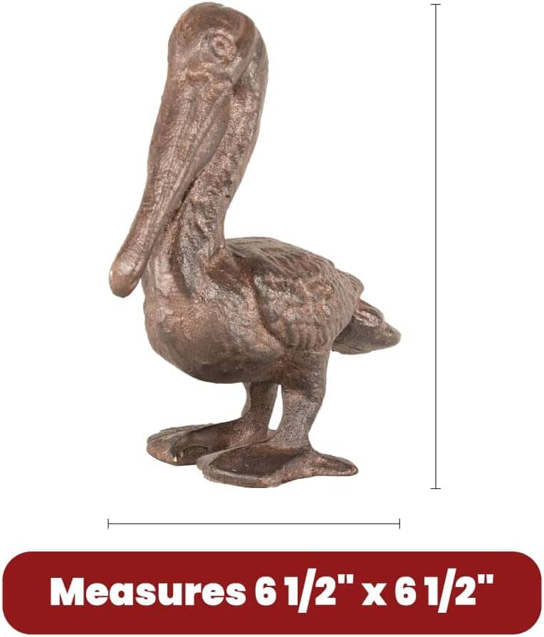 Cast Iron Pelican Decorative Door Stopper and Paperweight - Heavy Duty Door Bumper for Bottom of Door Weighing 2 lbs 3 oz Measuring 6.5'' by 6.5'' - Cute and Functional Door Stopper Door Stops Carver's Olde Iron 