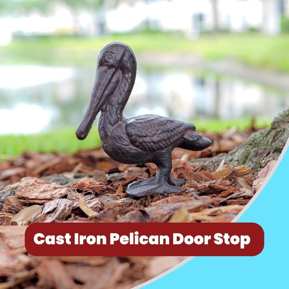 Cast Iron Pelican Decorative Door Stopper and Paperweight - Heavy Duty Door Bumper for Bottom of Door Weighing 2 lbs 3 oz Measuring 6.5'' by 6.5'' - Cute and Functional Door Stopper Door Stops Carver's Olde Iron 