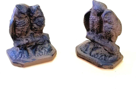 2 pc Cast Iron Owl Bookends Heavy Heirloom Bookends Carver's Olde Iron 