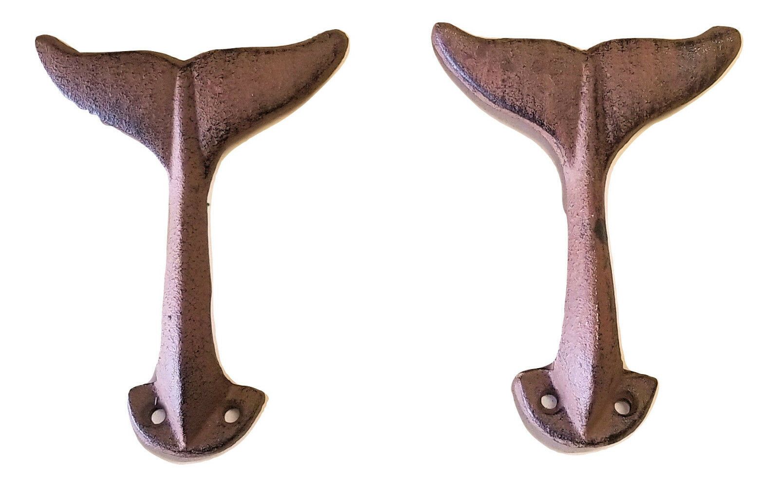 2 pc Cast Iron Whale Tail Wall Hooks w/hardware