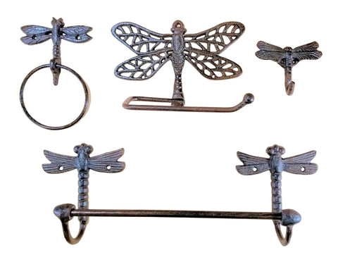 Butterfly Bath Accessory factory Set in Cast Iron, Old Rustic Brown Finish w/ matching hardware